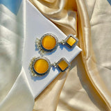 Yellow Silver Statement Earrings