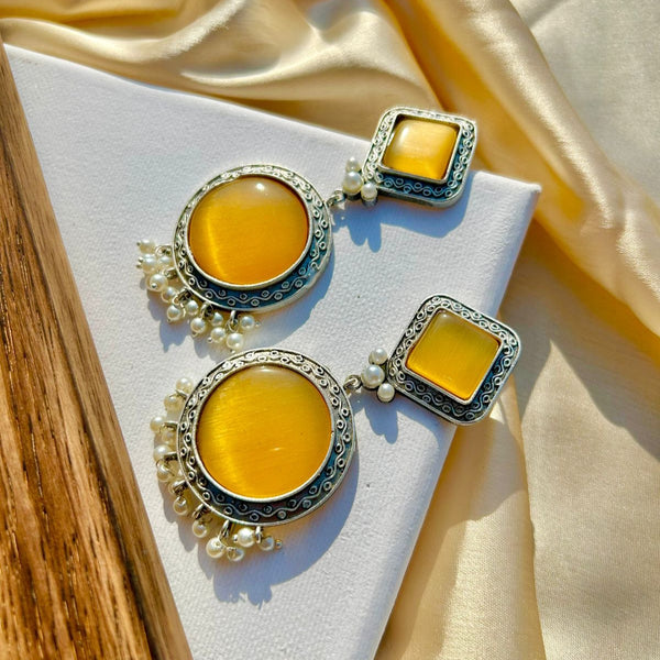 Yellow Silver Statement Earrings