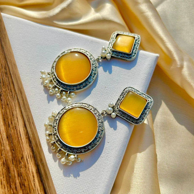 Yellow Silver Statement Earrings