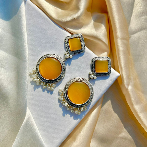 Yellow Silver Statement Earrings