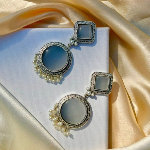 White Silver Statement Earrings