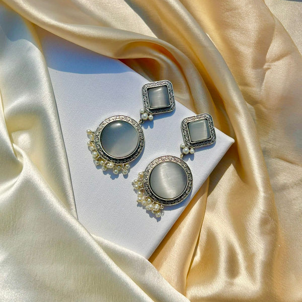 White Silver Statement Earrings