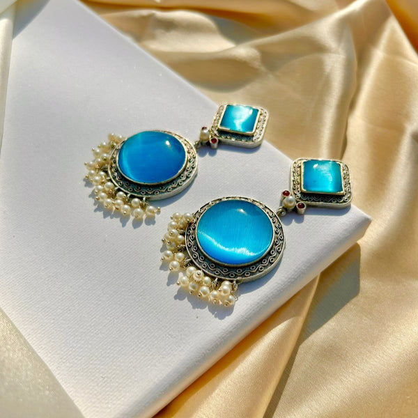 Blue Silver Statement Earrings