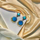 Blue Silver Statement Earrings