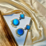 Blue Silver Statement Earrings