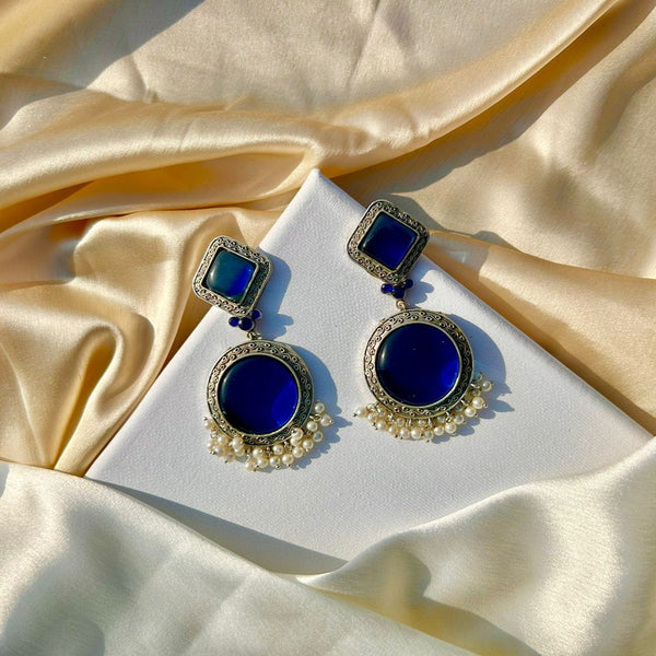 Royal Blue Silver Statement Earrings
