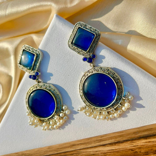 Royal Blue Silver Statement Earrings