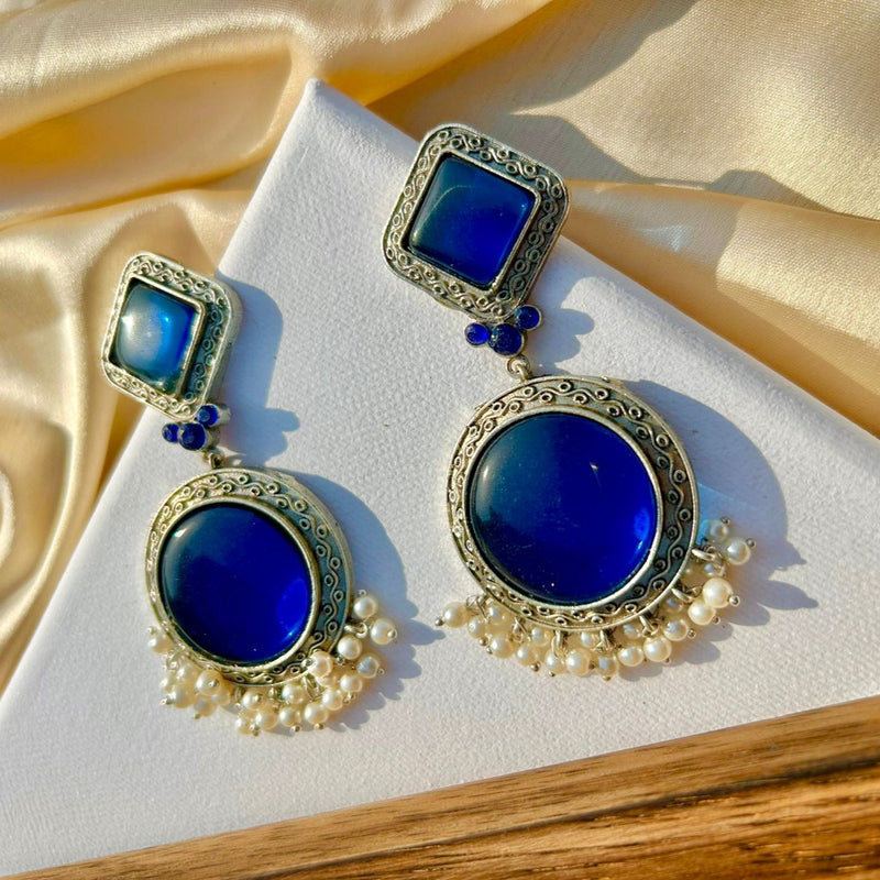 Royal Blue Silver Statement Earrings