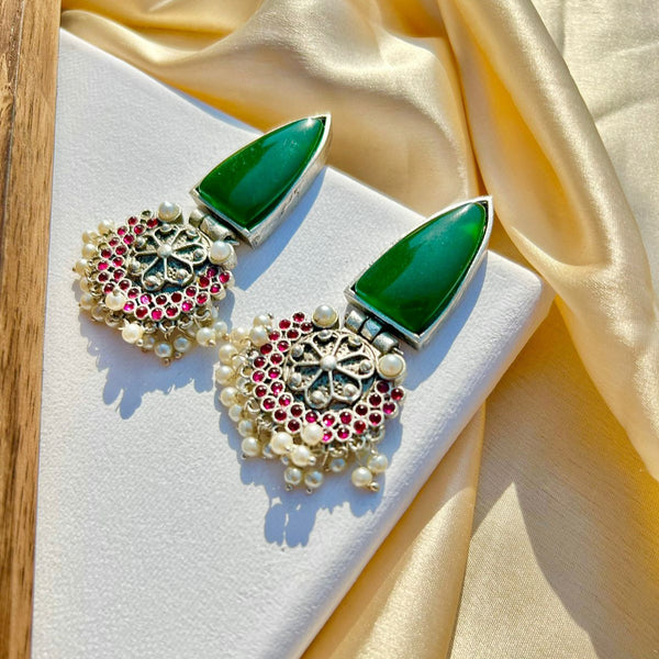 Green Elegant Silver Studs