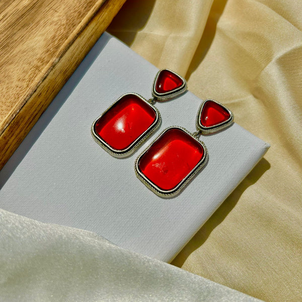 Red Square Shape Earrings