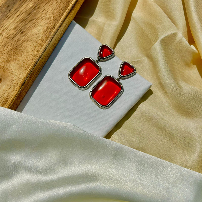 Red Square Shape Earrings