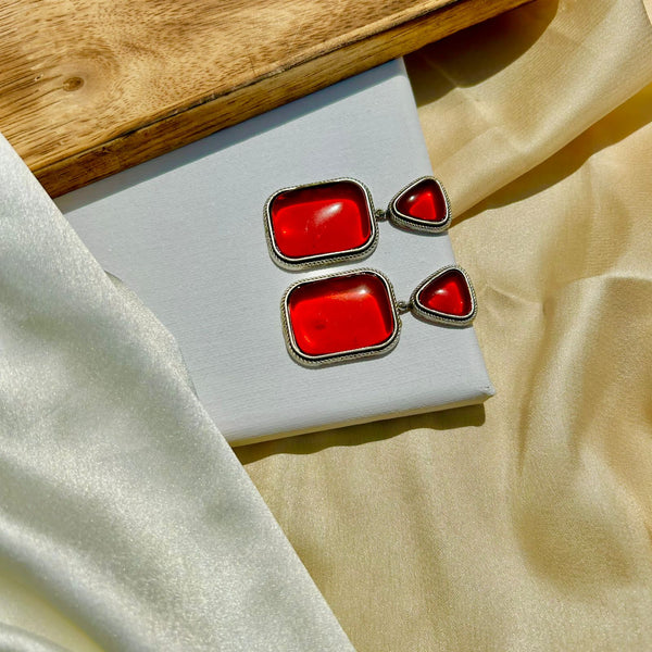 Red Square Shape Earrings