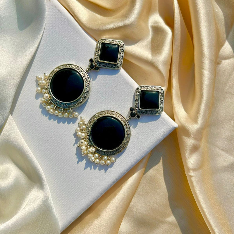 Black Silver Statement Earrings