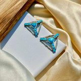 Blue Triangular Tassels Earrings