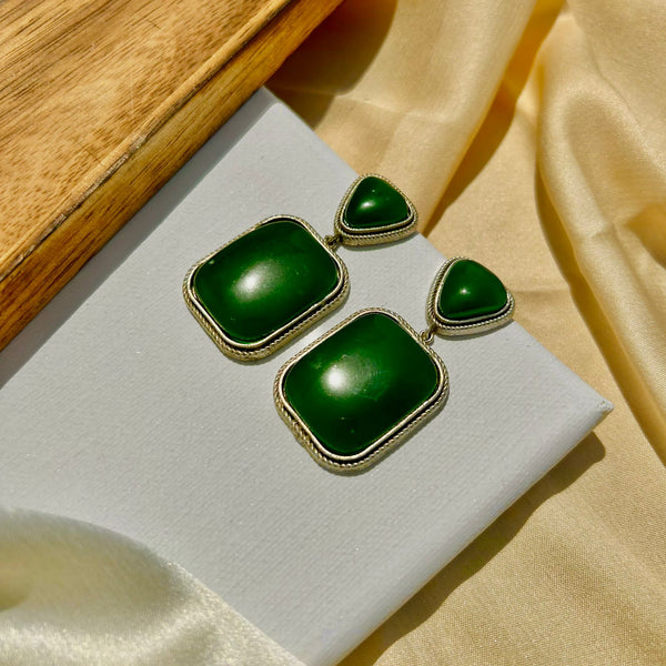 Green Square Shape Earrings