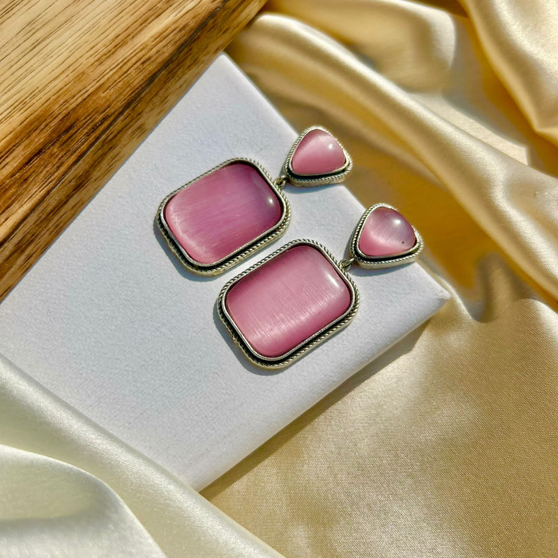Pink Square Shape Earrings