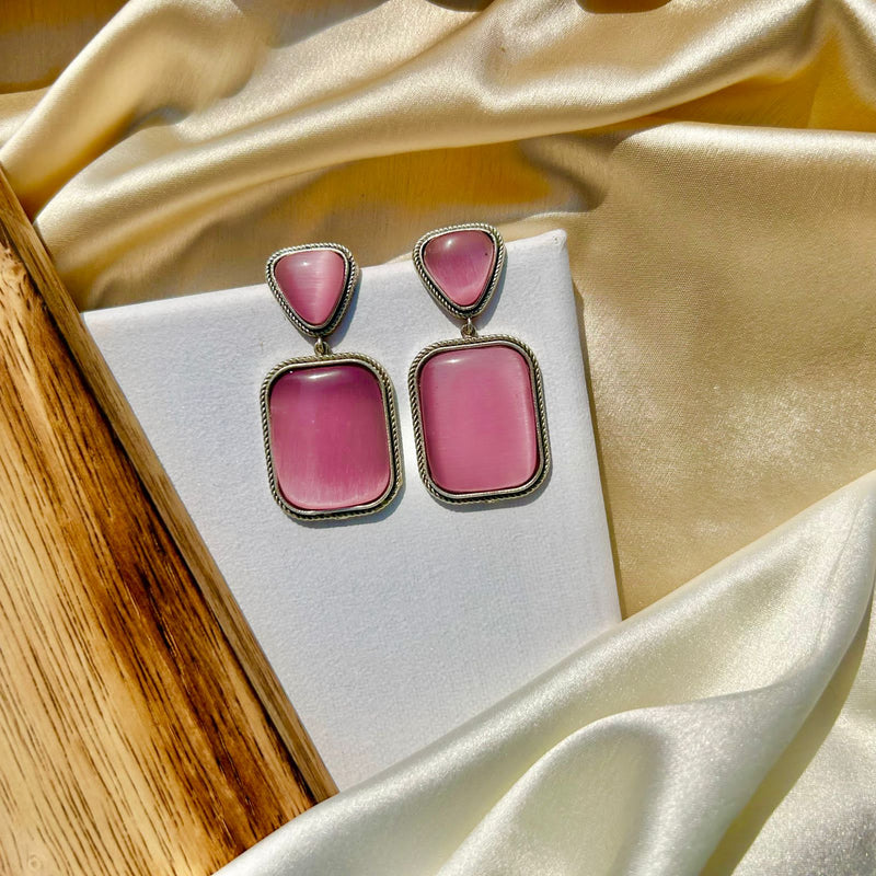 Pink Square Shape Earrings