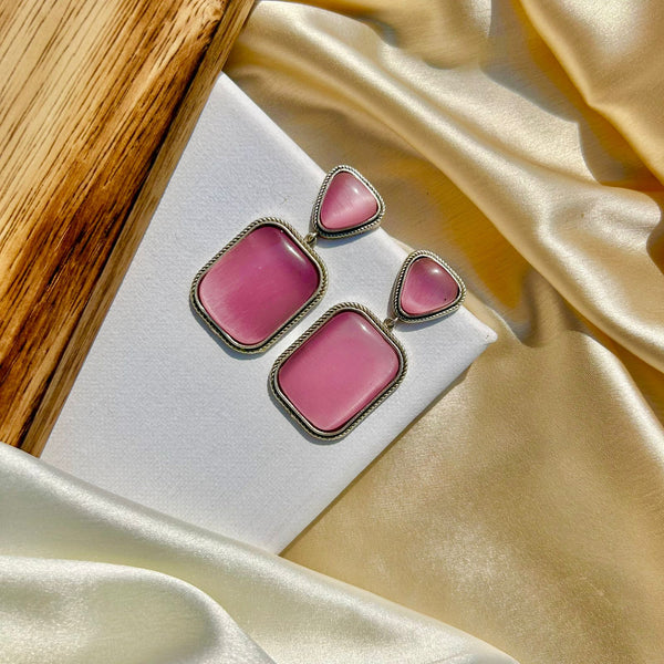 Pink Square Shape Earrings