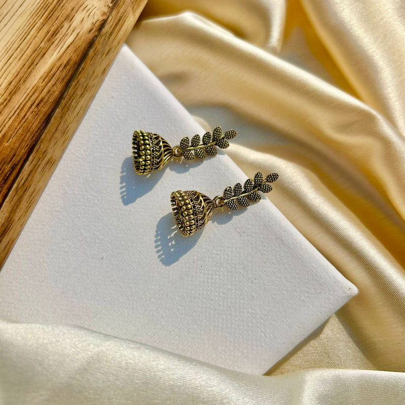 Golden Harvest Leaf Jhumkas
