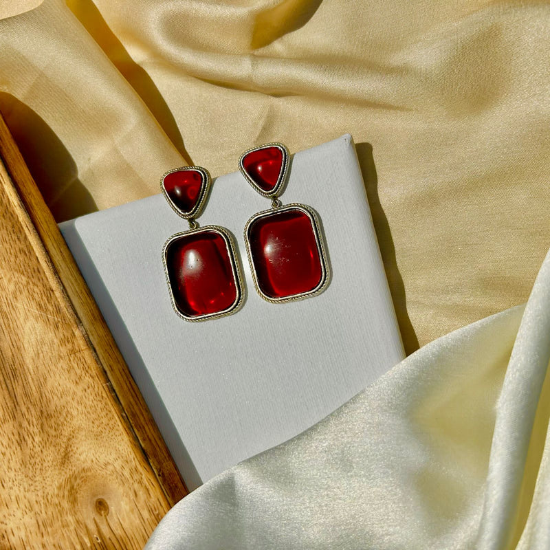 Maroon Square Shape Earrings