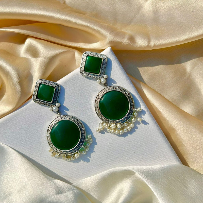Green Silver Statement Earrings