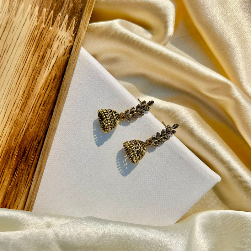 Golden Harvest Leaf Jhumkas