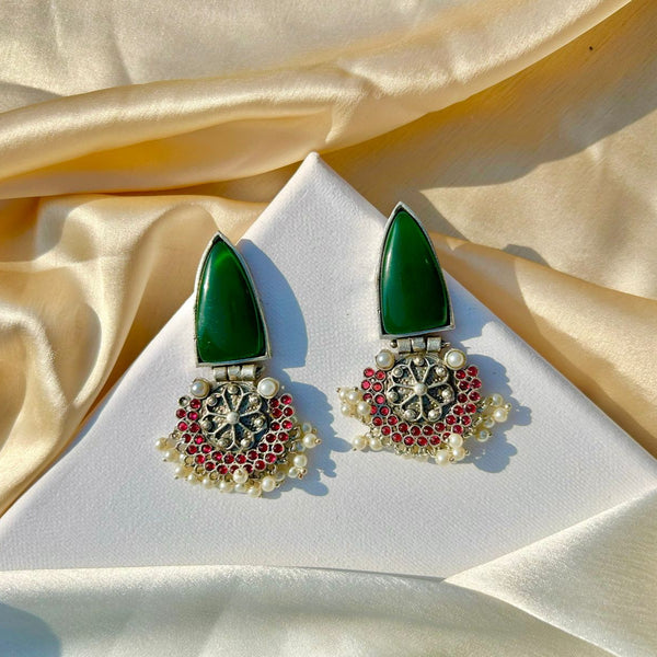 Green Elegant Silver Studs