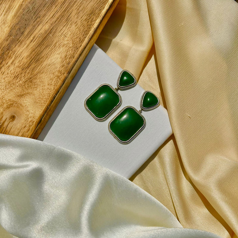 Green Square Shape Earrings