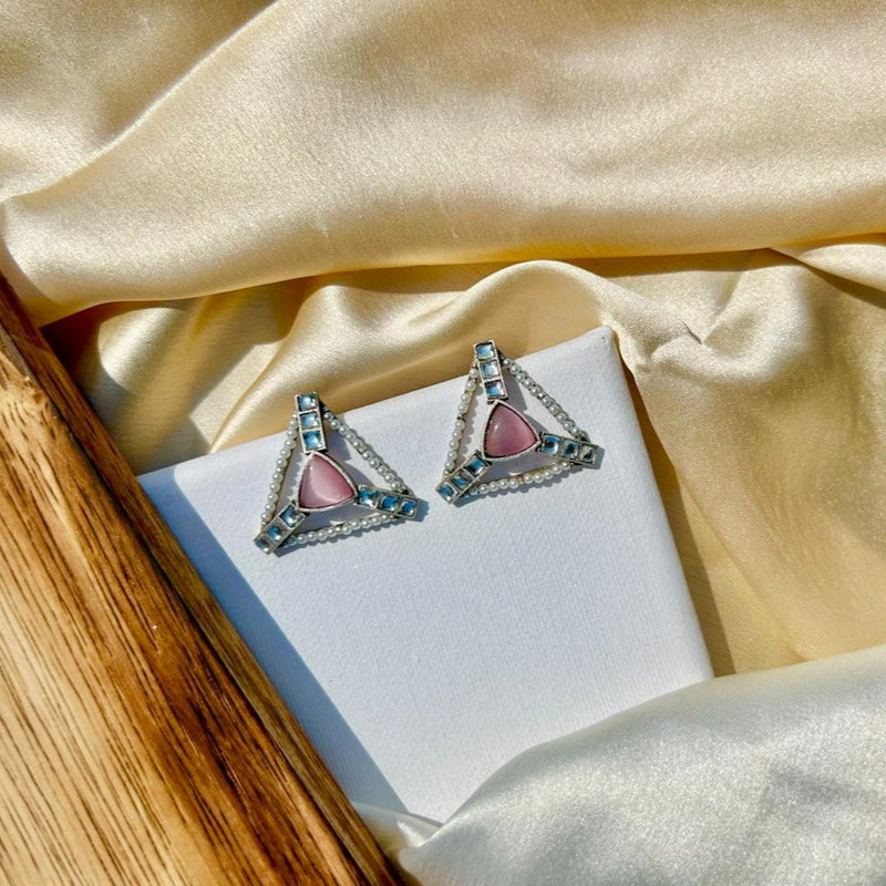 Pink Triangular Sparkling Studs