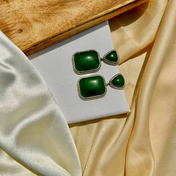Green Square Shape Earrings