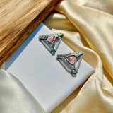 Pink Triangular Sparkling Studs