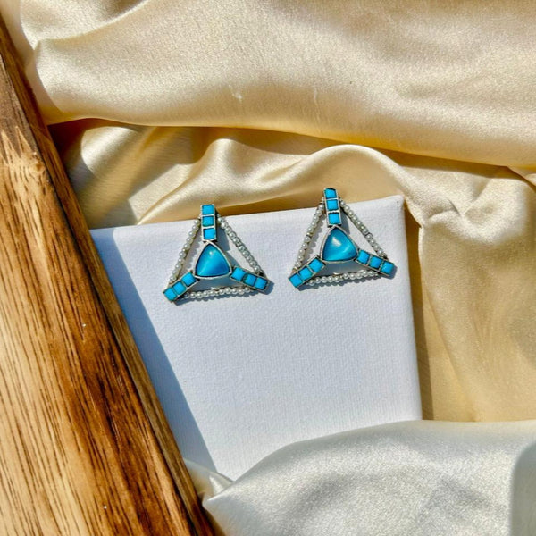 Blue Triangular Tassels Earrings