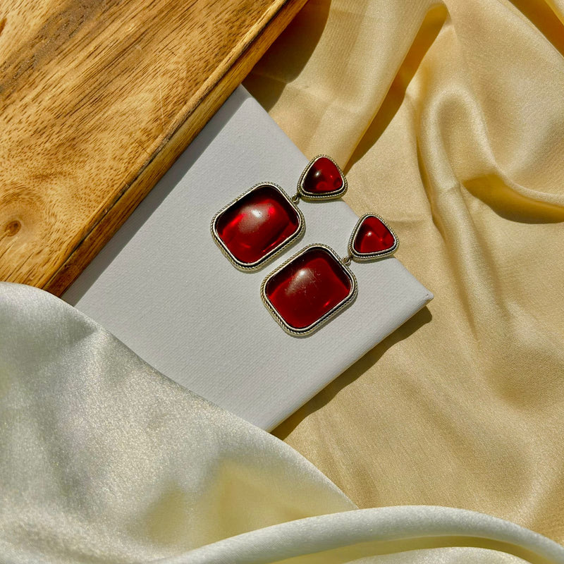 Maroon Square Shape Earrings