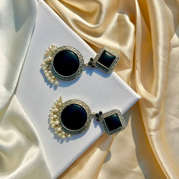 Black Silver Statement Earrings