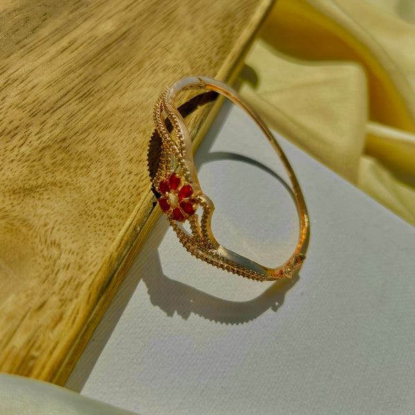 Red Daisy Rose Gold Bracelet