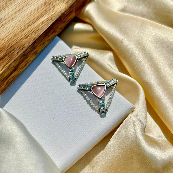 Pink Triangular Sparkling Studs